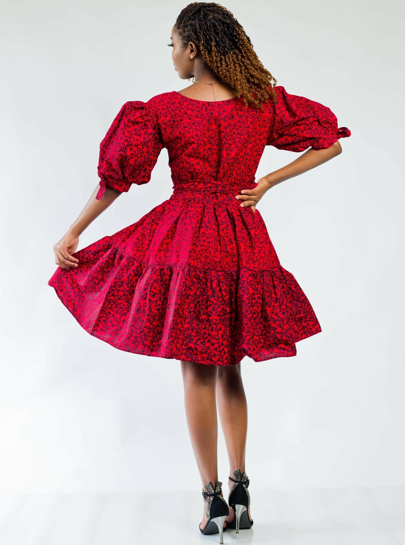 African Yuva Rose Skater Dress - Red - Shopzetu