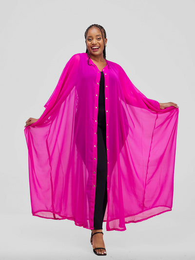 Vazi Afriq Buttoned Chiffon Kaftan - Hot Pink