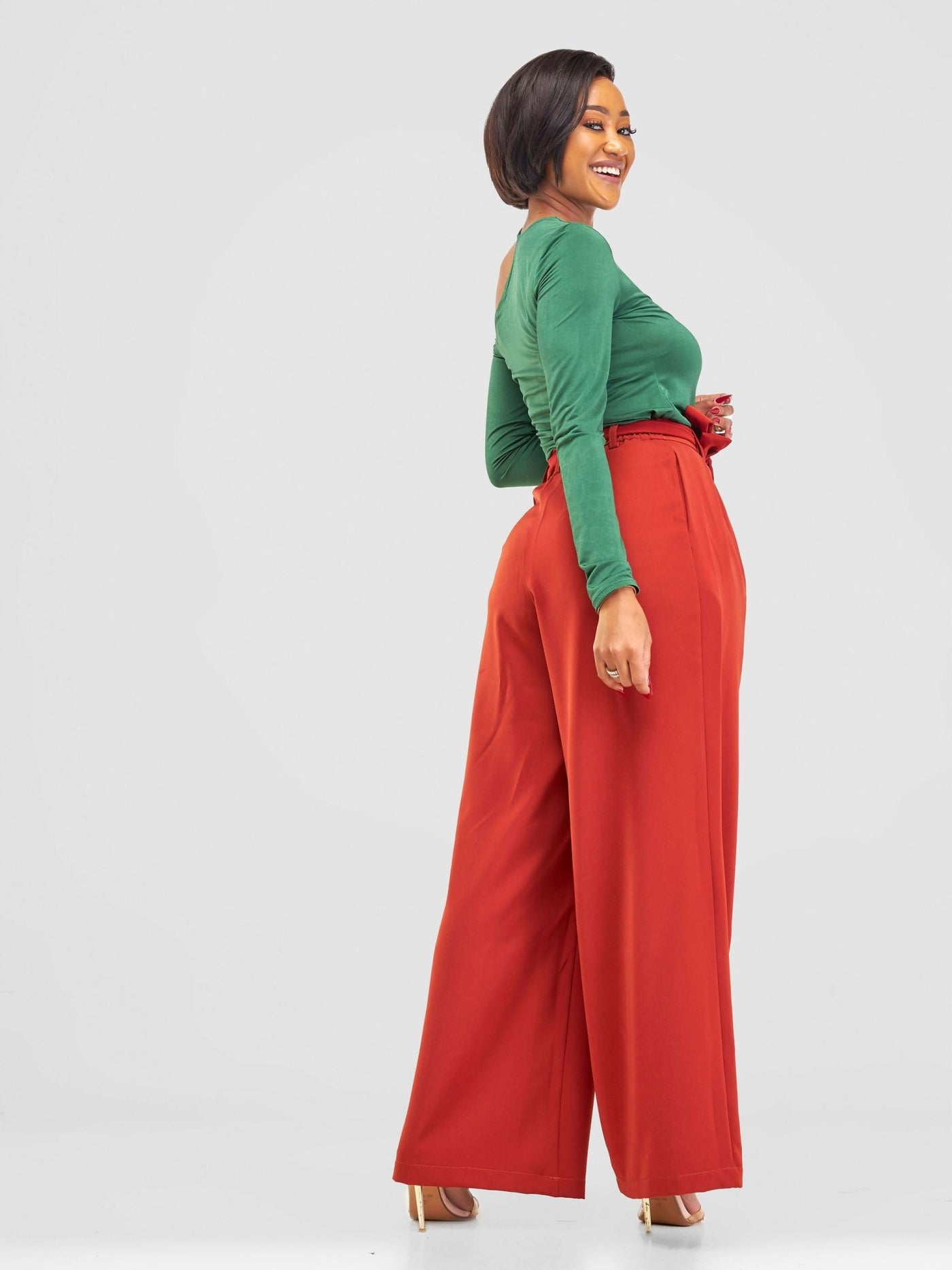 Elsie Glamour Olivia Wide Leg Pants - Rust Brown - Shopzetu