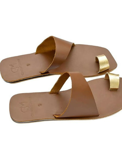 Sauni One Toe Sandals - Brown / Gold - Shopzetu