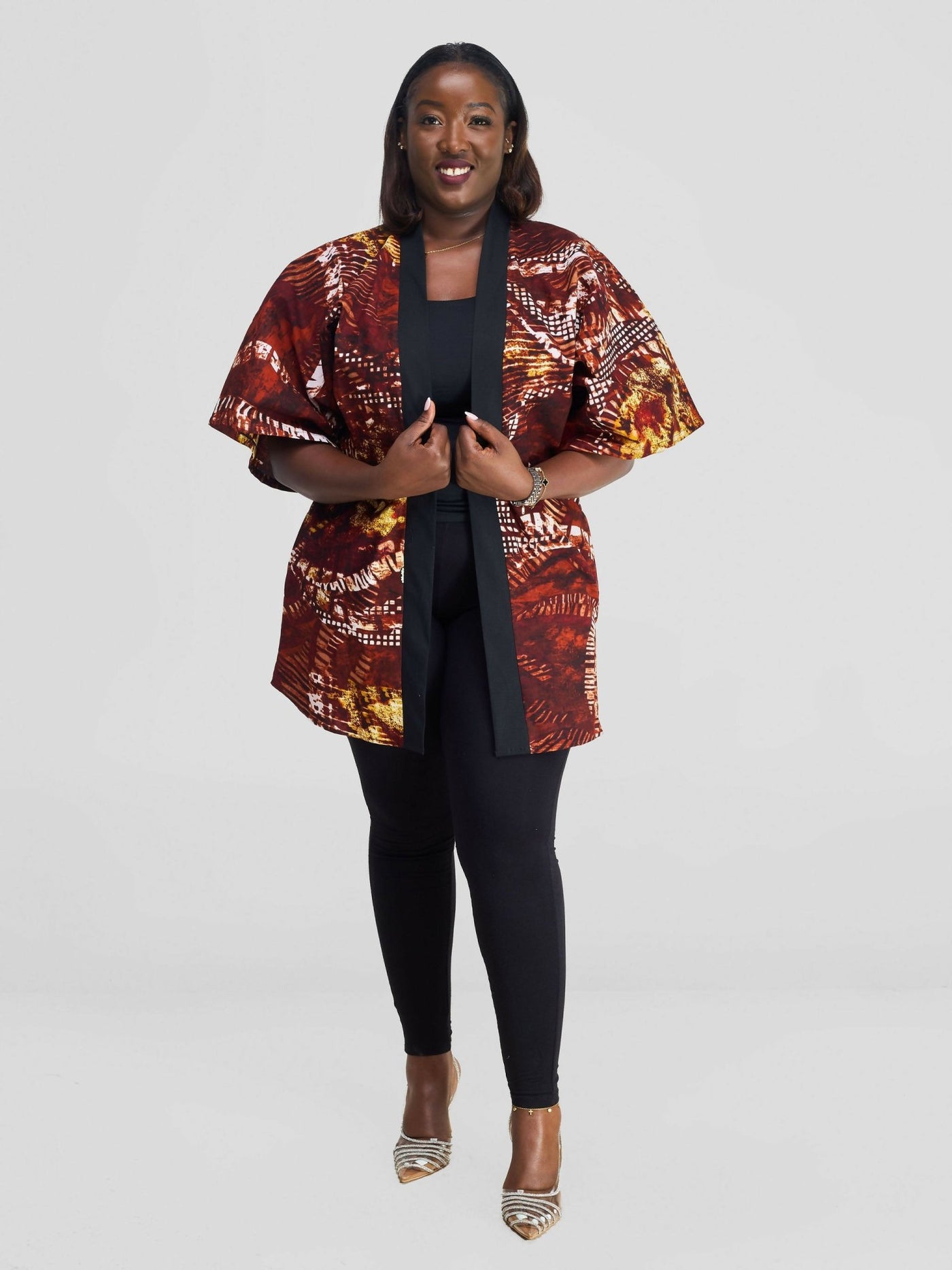 Simbaress Kazungu Short Kimono - Brown Print - Shopzetu