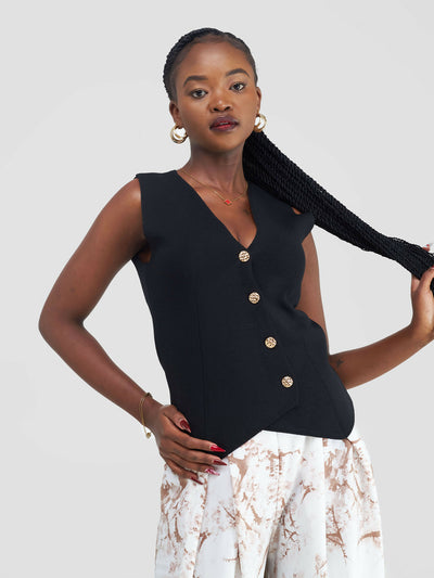 African Yuva Mila Knit Waistcoat Jacket - Black