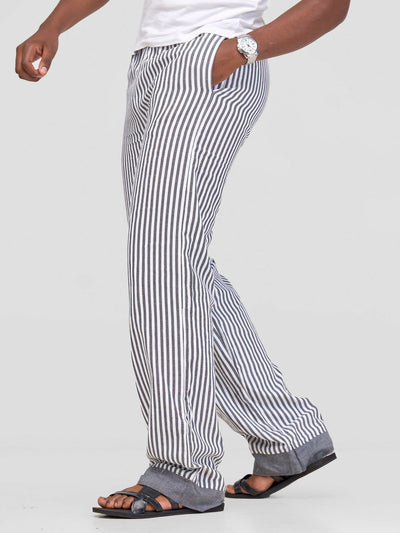 Liquid Lemn Striped Kikoy Lounging Pants - Grey - Shopzetu