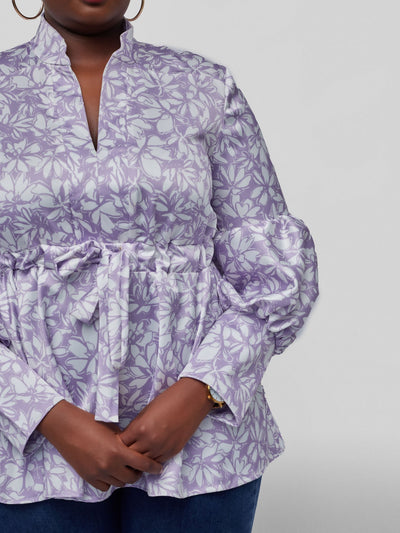 Tuli Ela Long Sleeve Top - Lavender / White Print - Shopzetu