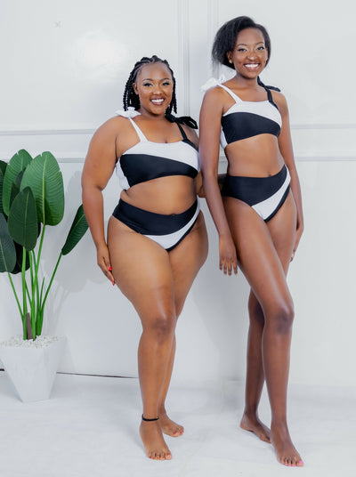 Shells Attic Swimwear Suit Bikini - Black / White - Shopzetu