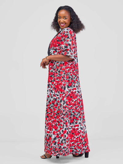 Bella Wangu Maxi Kimono - Red Print - Shopzetu
