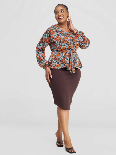 Silk House Collection Zoella Top - Orange Print - Shopzetu