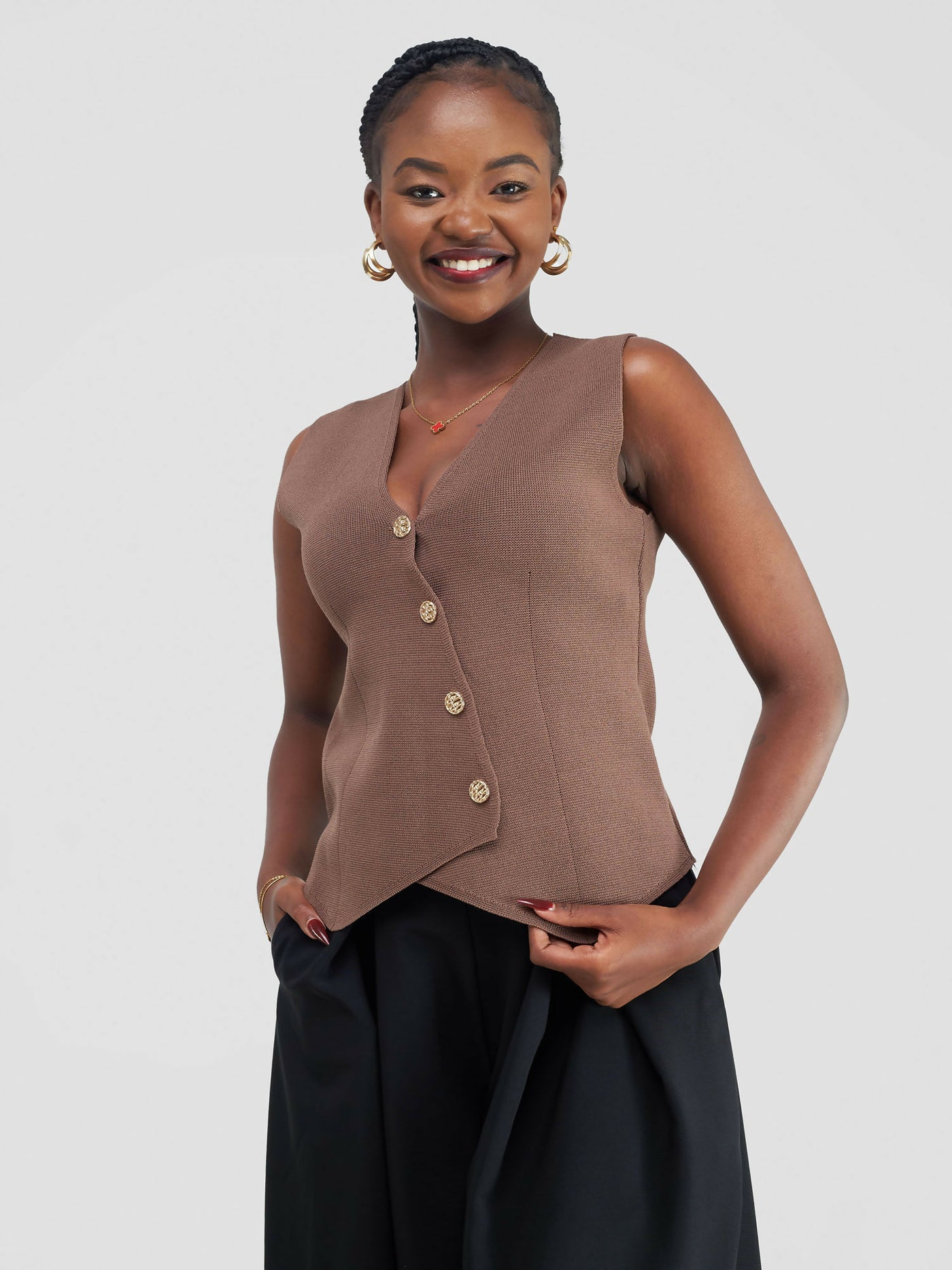 Mila Knit Waistcoat - Brown