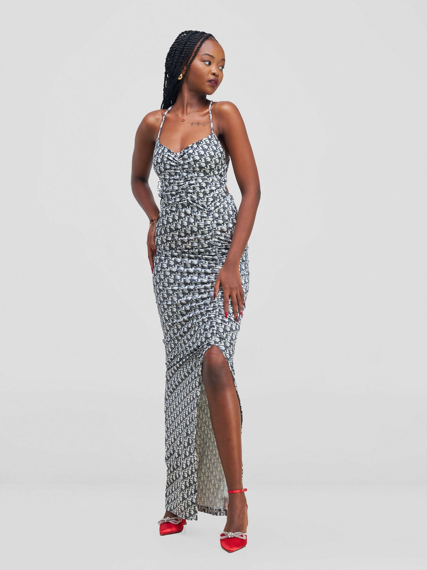 Stylish Sisters Maxi Dress - Grey / White