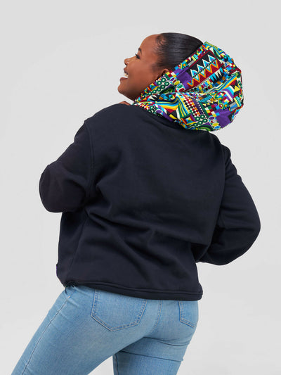 Khay Designs Ankara Sleeves And Neck Fleece Jumper - Black