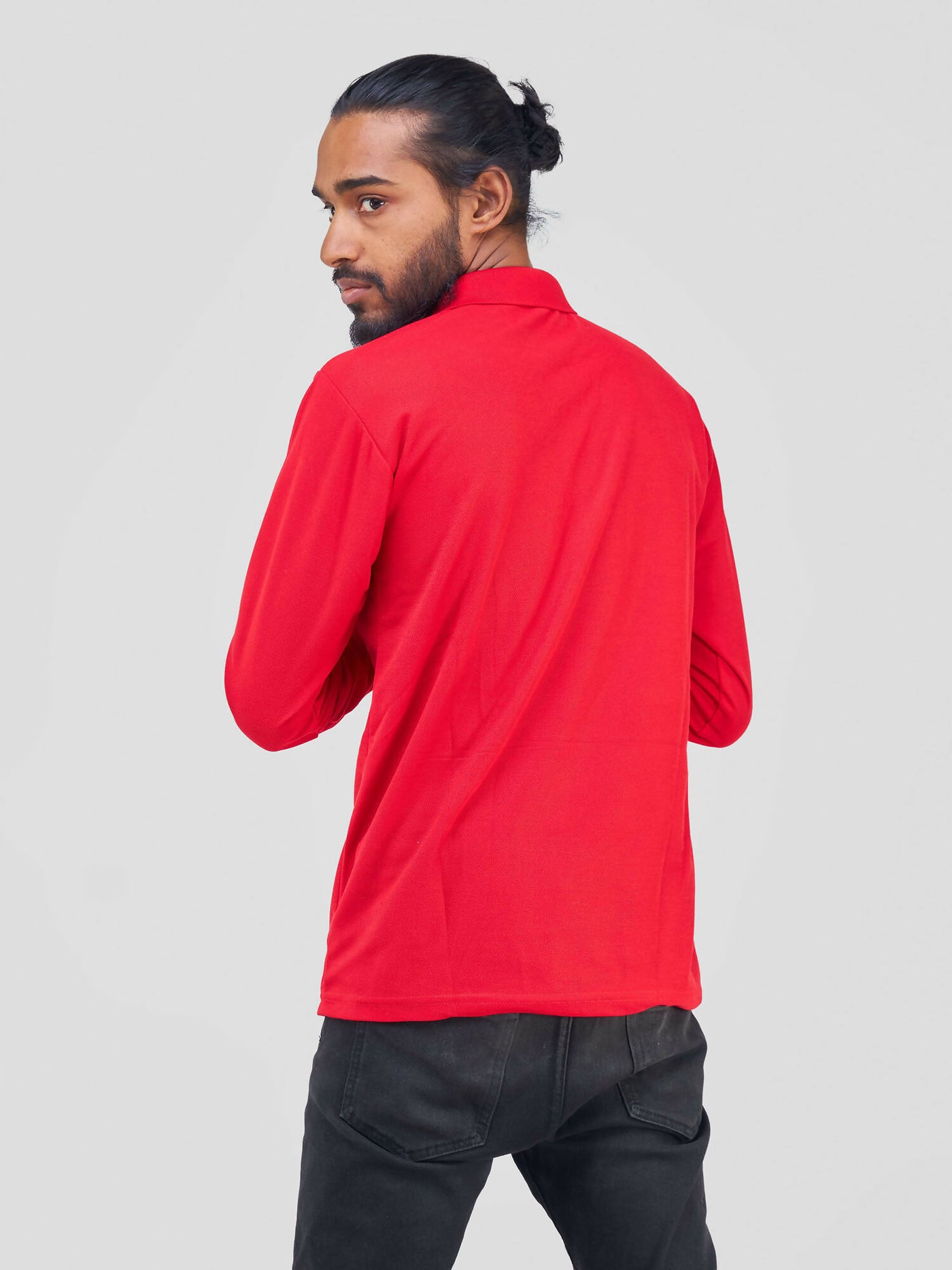 Long Sleeved Polo T-Shirt - Red - Shopzetu