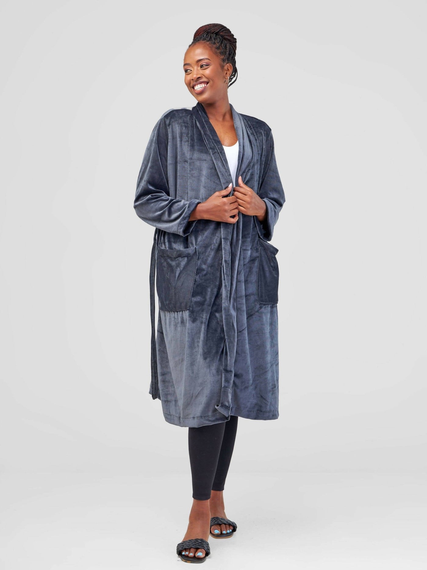 Dewuor Velvet House Gown - Grey - Shopzetu