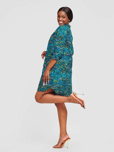 Tuli Nuru Ankara Shirt Dress - Multicoloured Print - Shopzetu