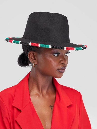 Umbo Colllections Beaded Fedora Hat - Black Kenyan Flag - Shopzetu