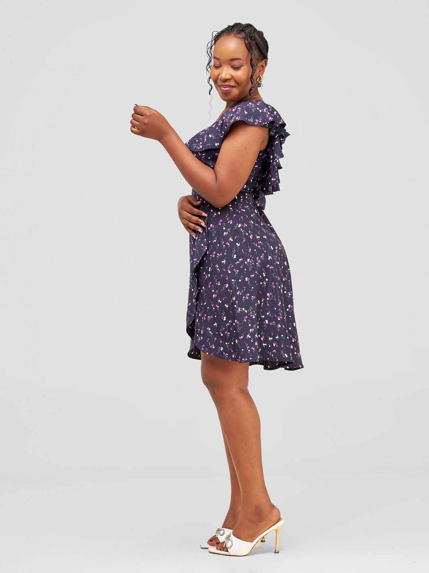 Tuli Lerato Wrap Dress - Navy Blue Floral Print