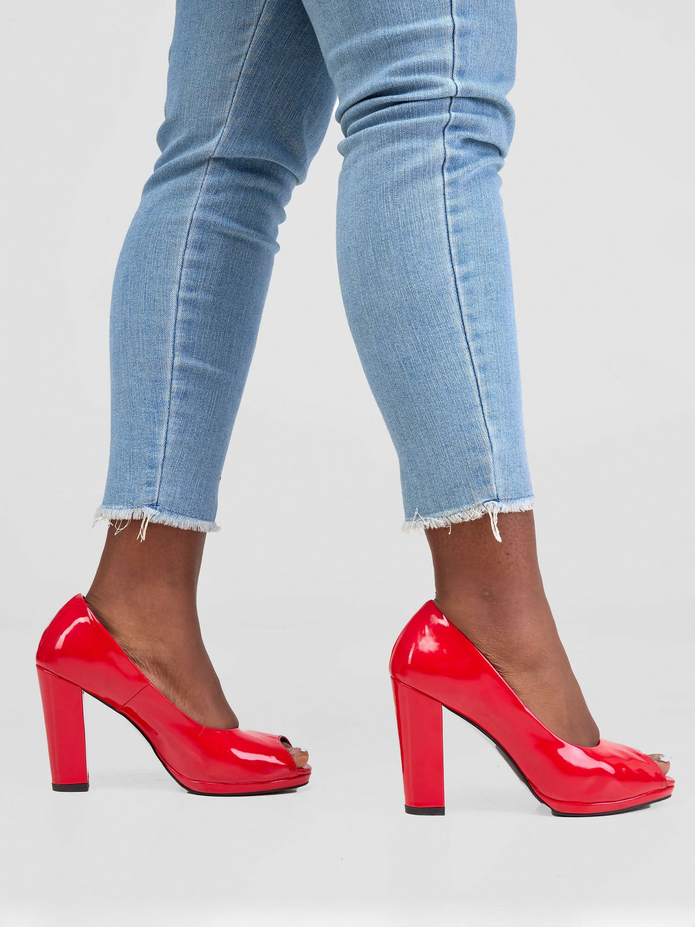 Be Unique Zara Peep Toe Chunky Heel - Red