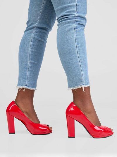 Be Unique Zara Peep Toe Chunky Heel - Red