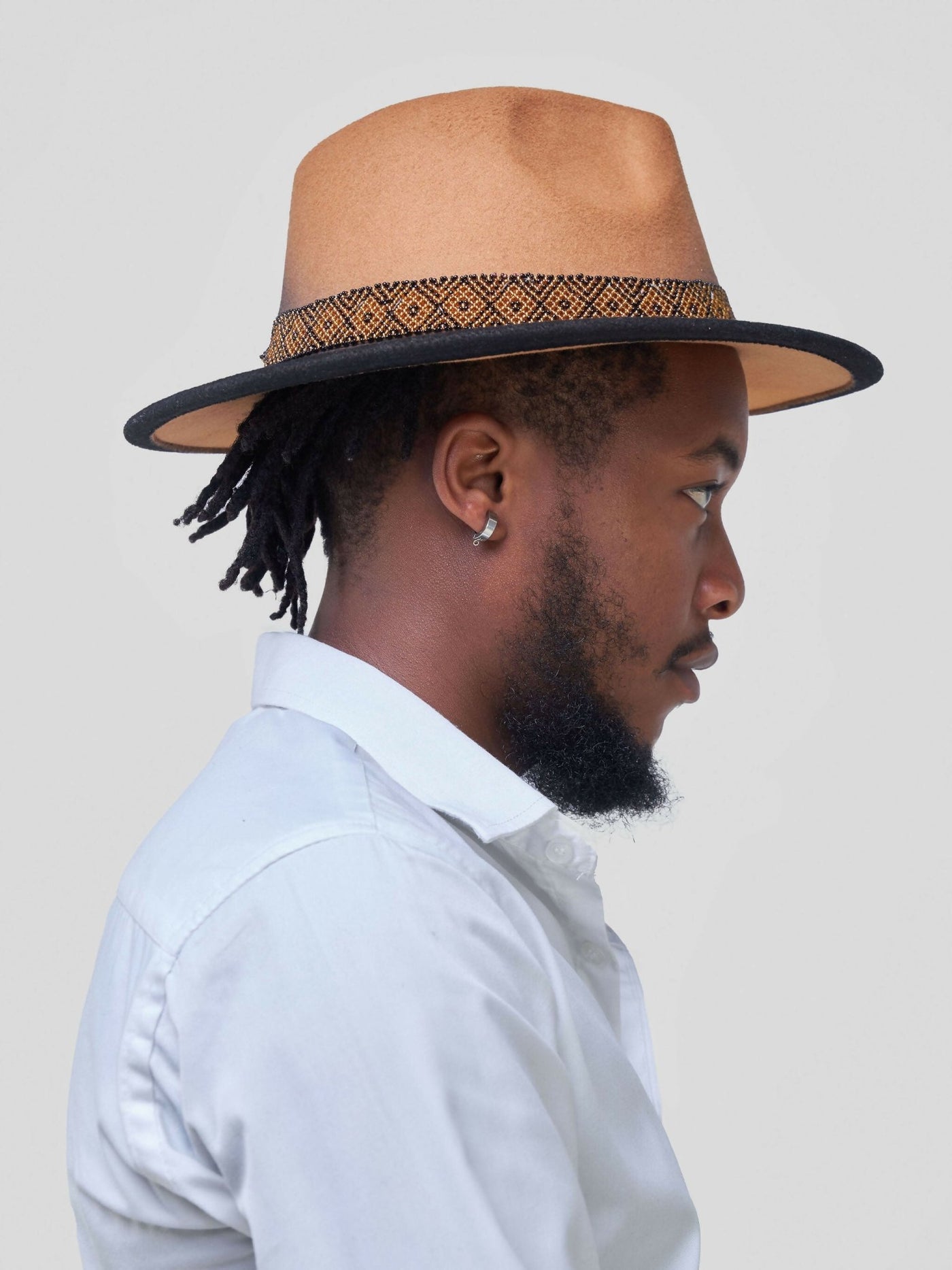 Ombre Beidge Beaded Fedora Hat - Beige - Shopzetu