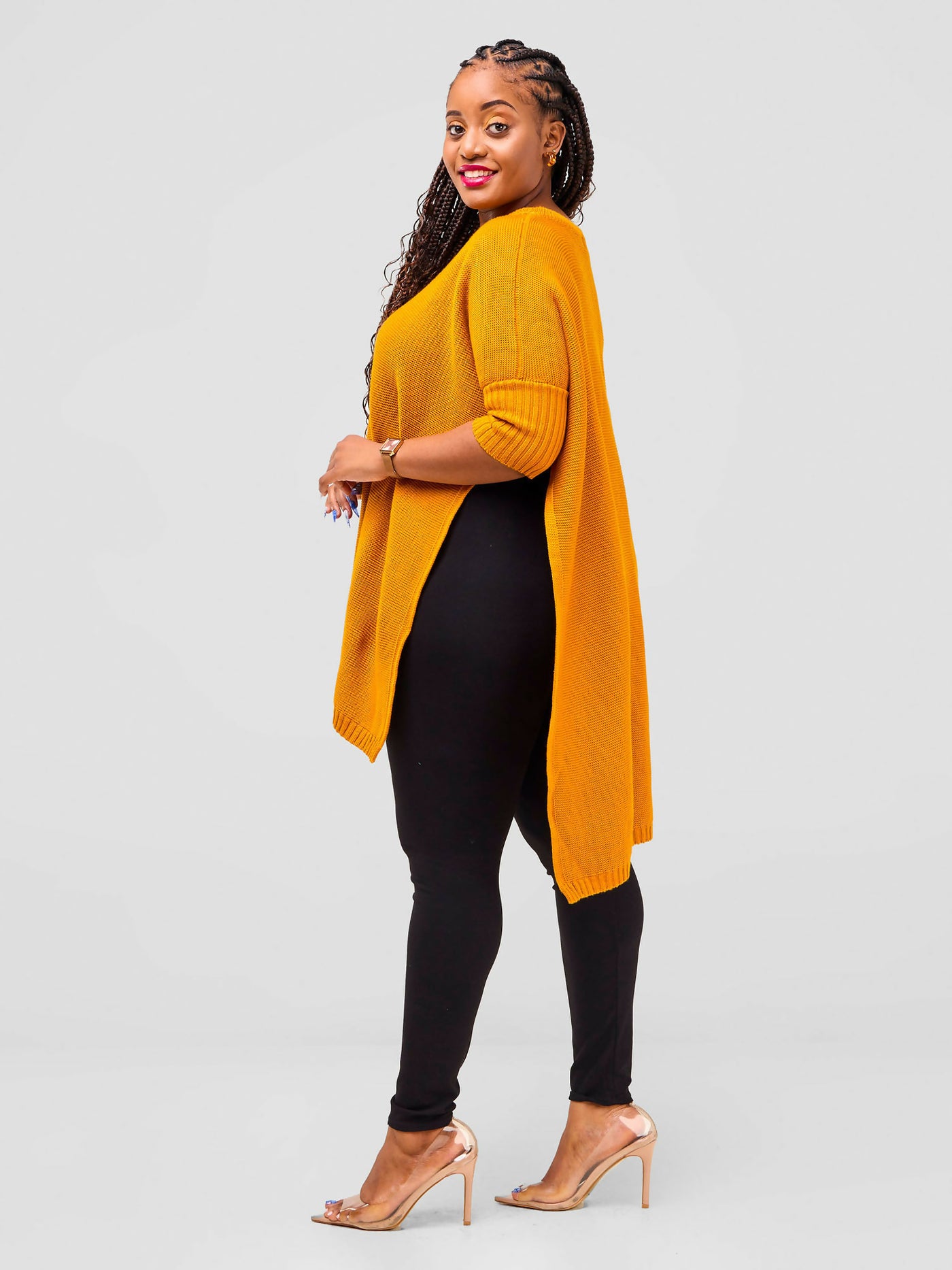 Anel's Knitwear Drop Shoulder Poncho - Mustard
