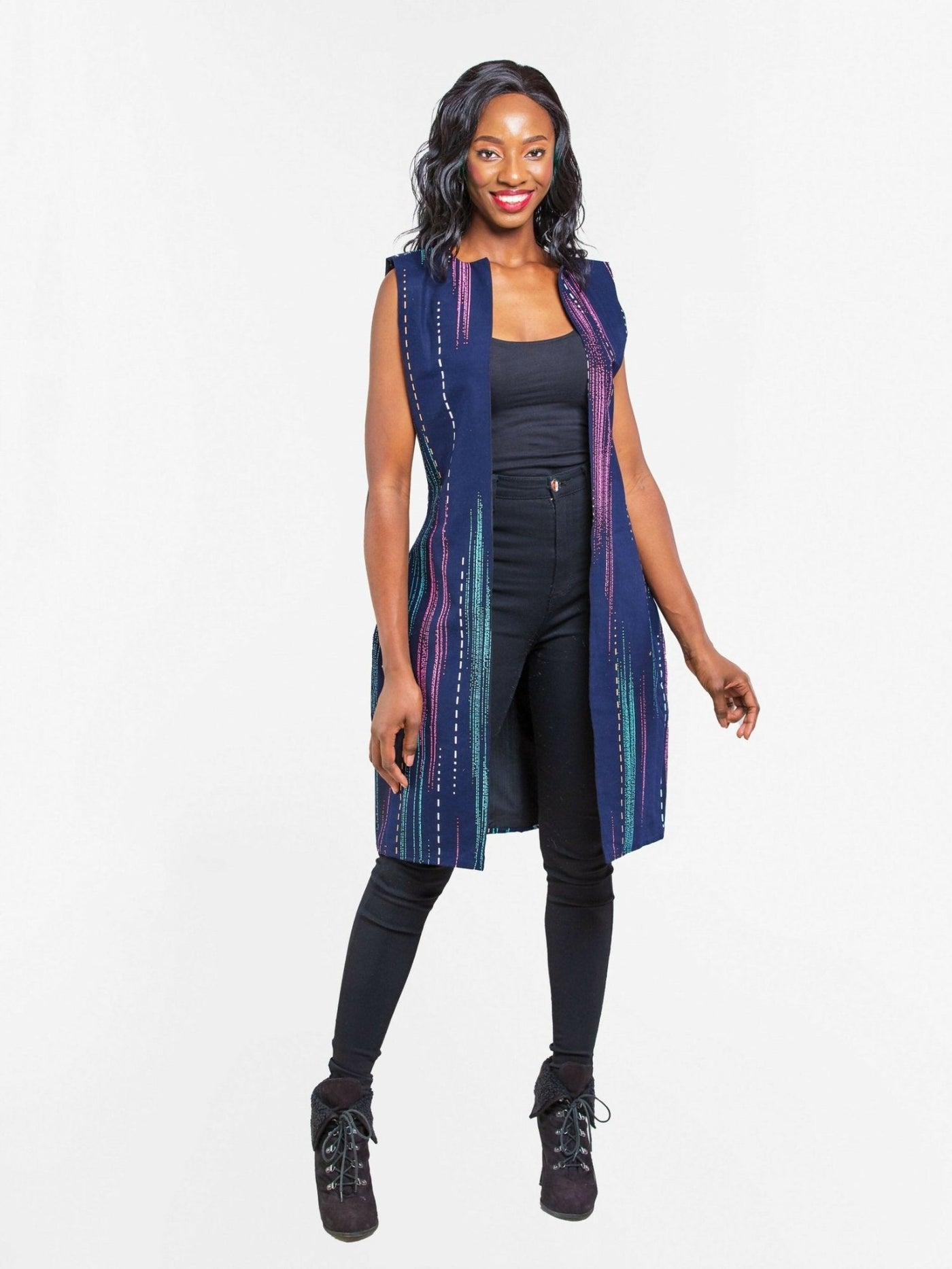 Da'joy Fashions Tweed Blazer - Navy Blue - Shopzetu