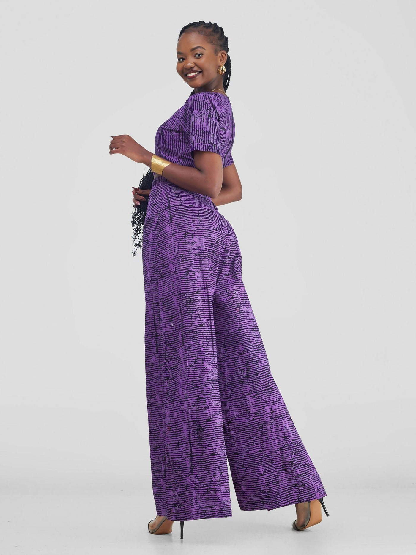 African Yuva Ella African Print Palazzo Set - Purple - Shopzetu