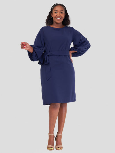 Vivo Zaria Cowl Sleeve Shift Dress - Navy Blue - Shopzetu