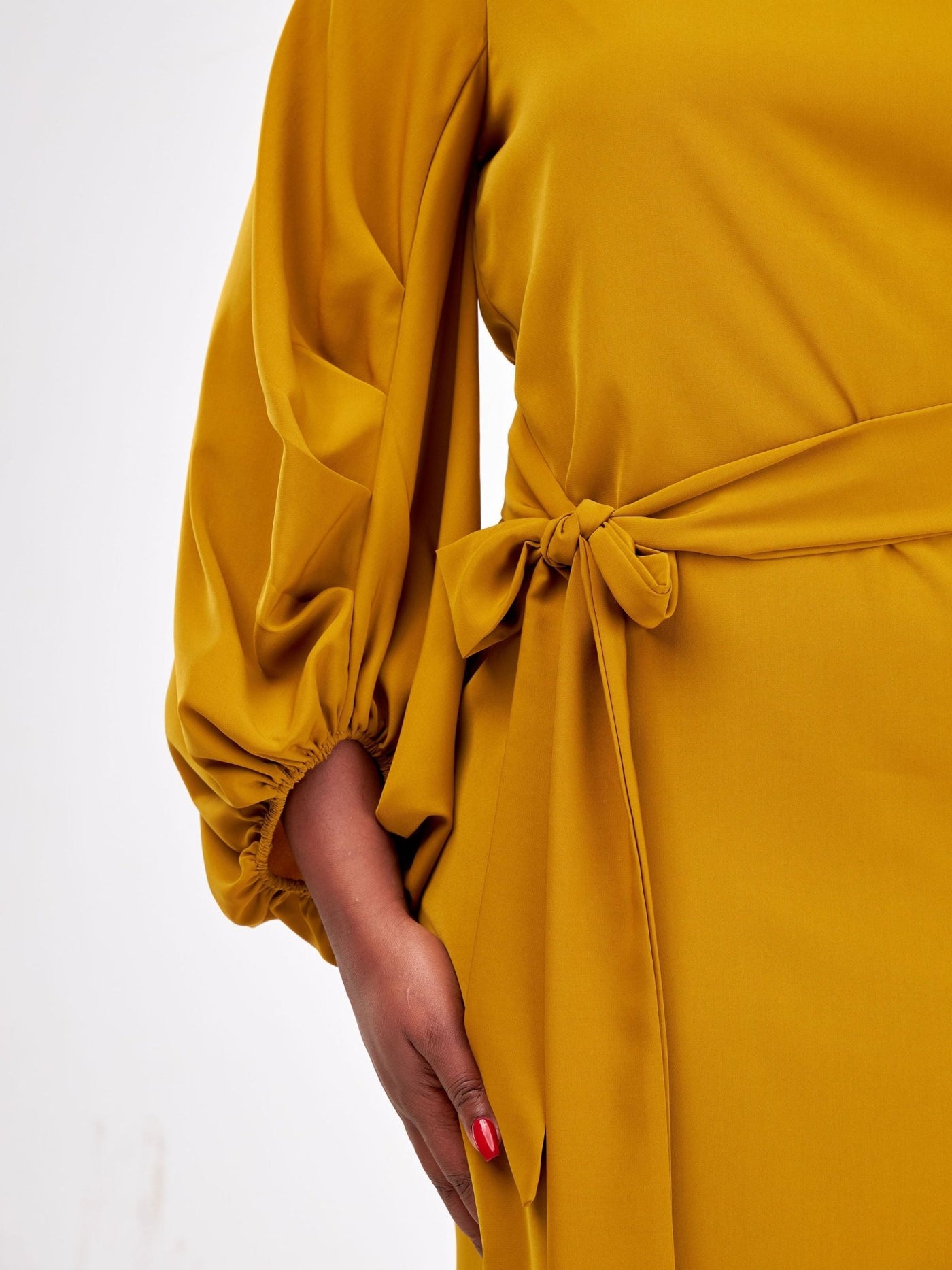 Vivo Zaria Cowl Sleeve Shift Dress - Dark Mustard - Shopzetu