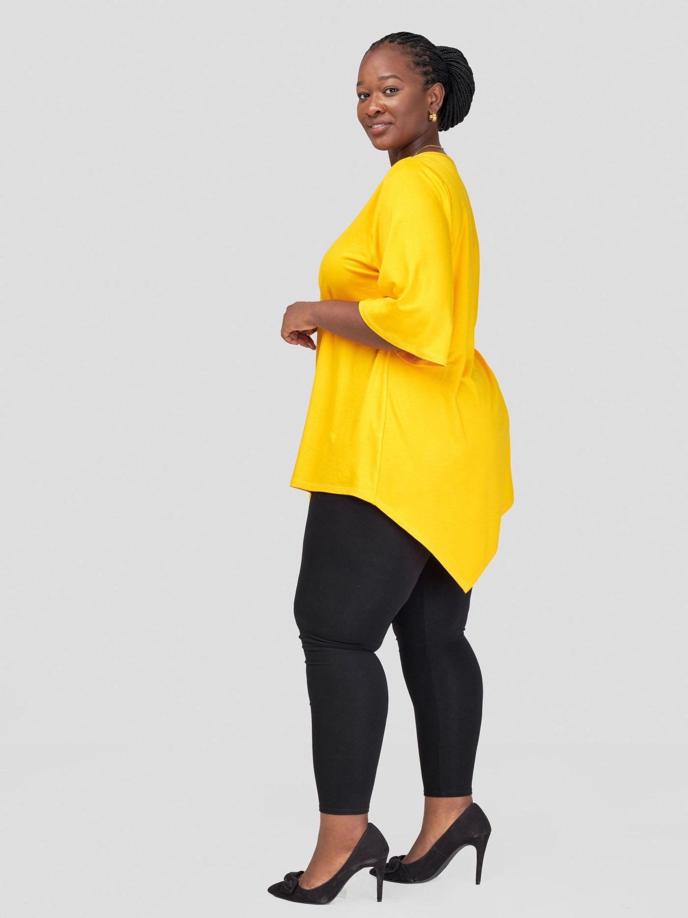 Vivo Leila Asymmetrical Angel Sleeve Top - Yellow - Shopzetu