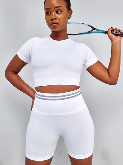 Ava Fitness Mindy Workout Short Set - White - Shopzetu