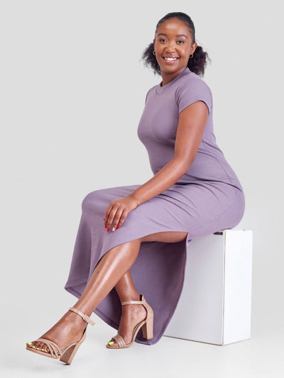Zia Africa ''Sweat Pea'' Bodycon Ribbed Maxi Dress - Lilac - Shopzetu