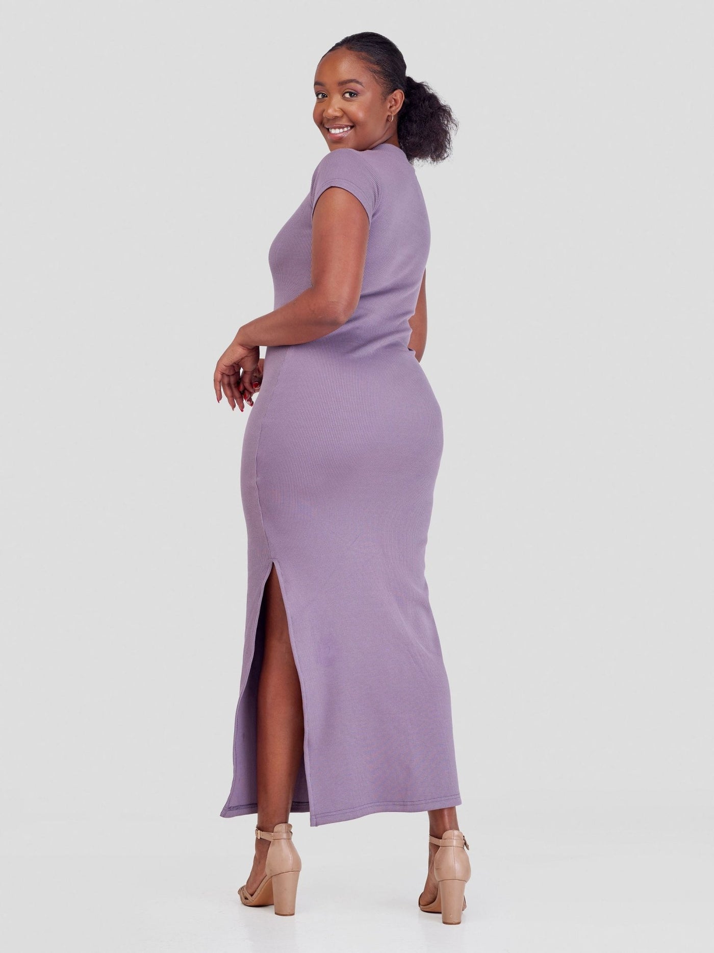 Zia Africa ''Sweat Pea'' Bodycon Ribbed Maxi Dress - Lilac - Shopzetu