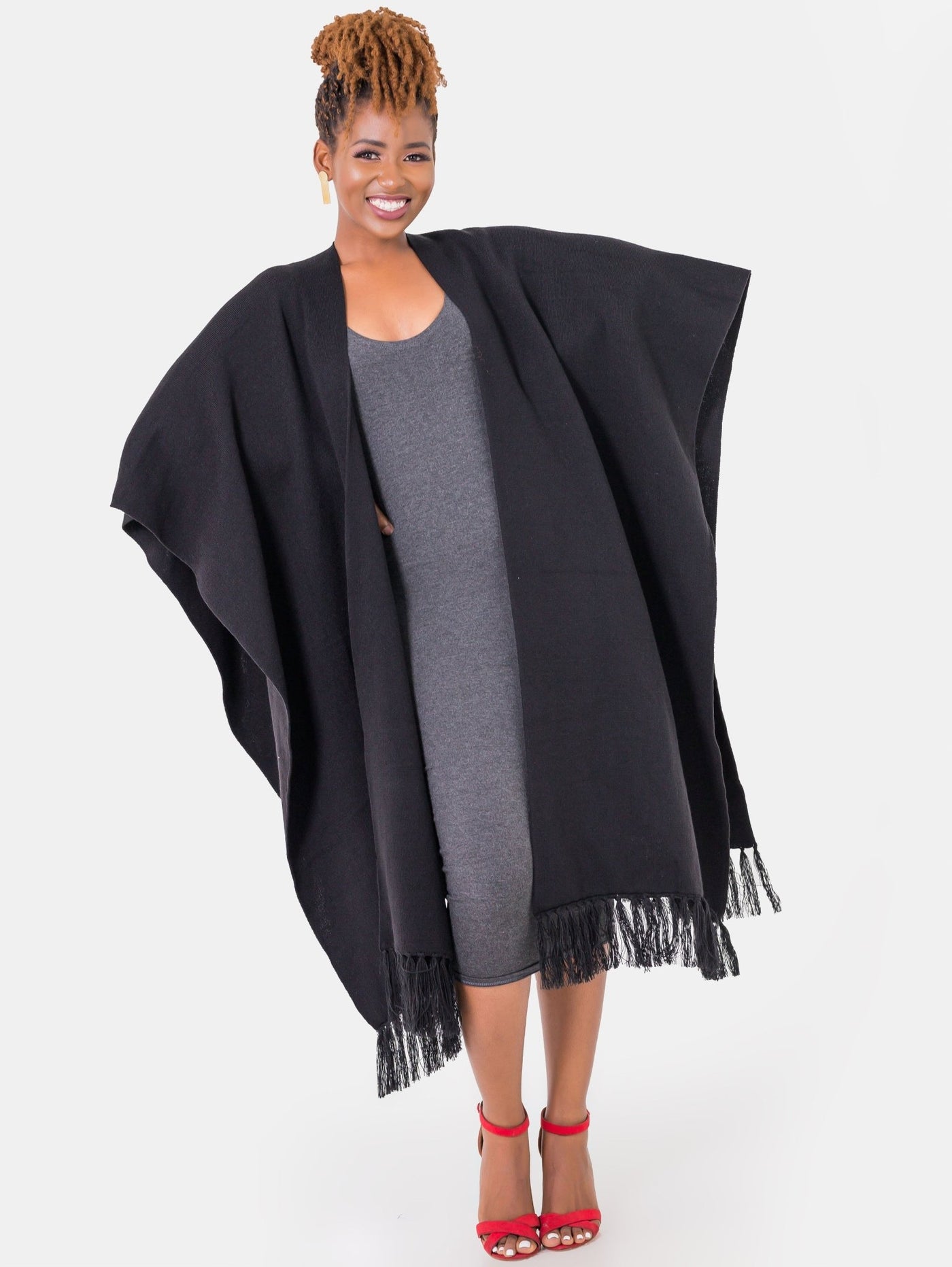 Vivo Basic Double Layered Wrap Poncho - Black - Shopzetu