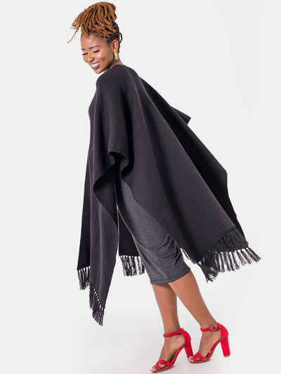 Vivo Basic Double Layered Wrap Poncho - Black - Shopzetu