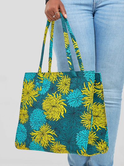 Kay Designs Ankara Handbag - Green/Yellow Floral - Shopzetu
