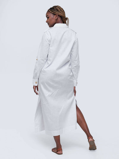 Simbaress Linen Diani Dress - White - Shopzetu