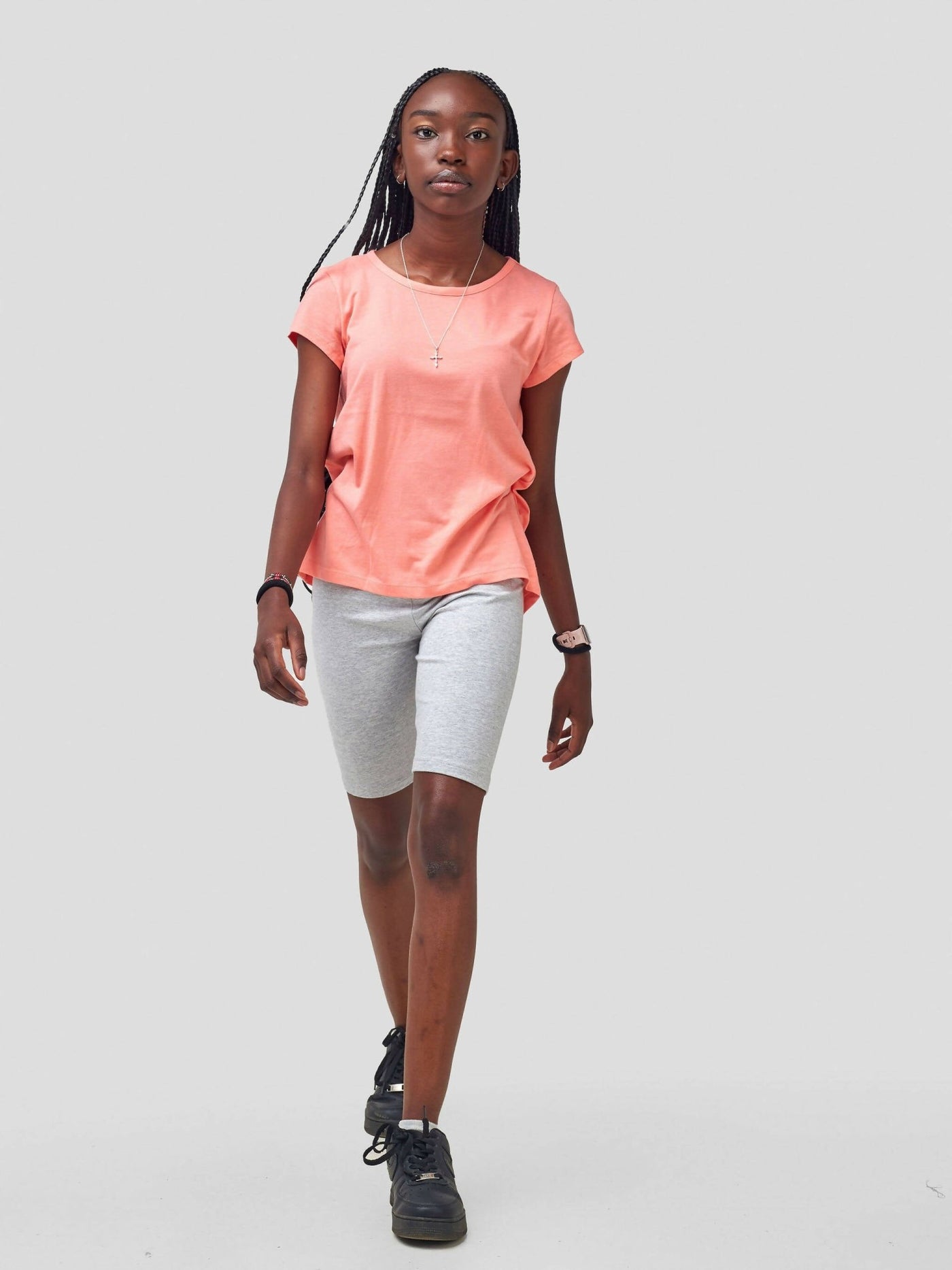 Inken Solid Short Sleeve Hi-Lo T-shirt - Peach - Shopzetu