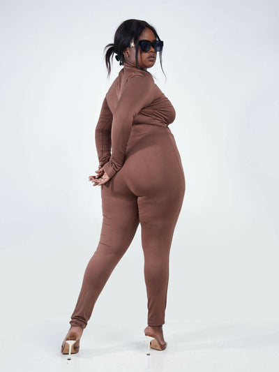 Exclusive Styles IT Girl Asymmetrical Jumpsuit - Brown
