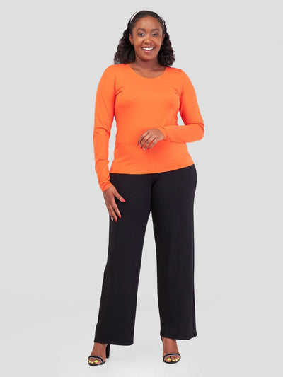 Zoya Basic Long Sleeve Top - Orange - Shopzetu