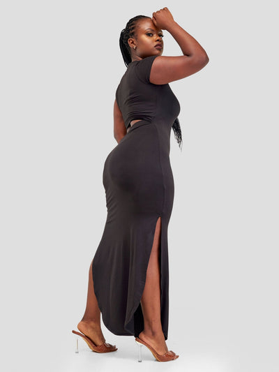 Popular 21 Asymmetrical Short-Sleeved Dress - Black - Shopzetu