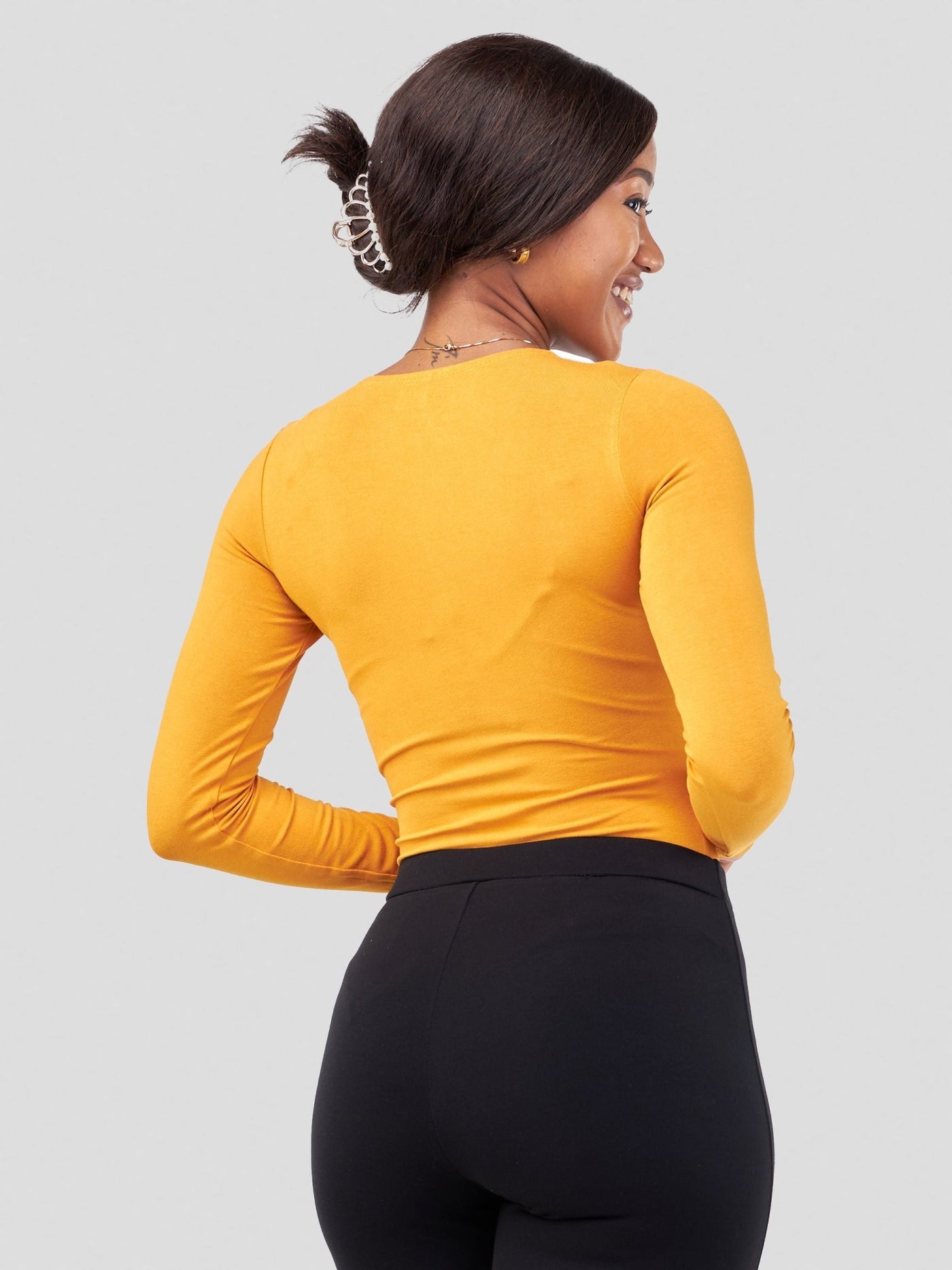 Vivo Basic Double Layered Long Sleeved Bodysuit - Mustard - Shopzetu