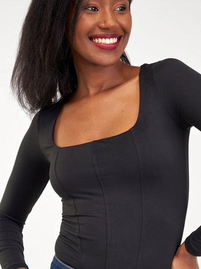 Popular 21 Seamed Detailed Double Layered Bodysuit - Black - Shopzetu