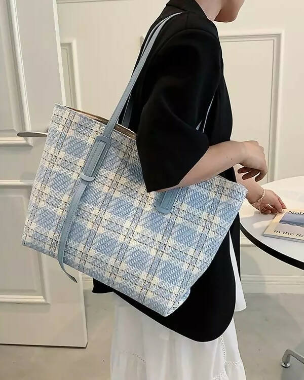 Slaks World Fashion Shopping Tote Handbag - Light Blue - Shopzetu