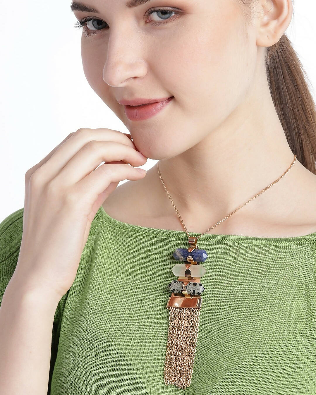 Slaks World Fashion Stone Beads Necklace - Gold - Shopzetu