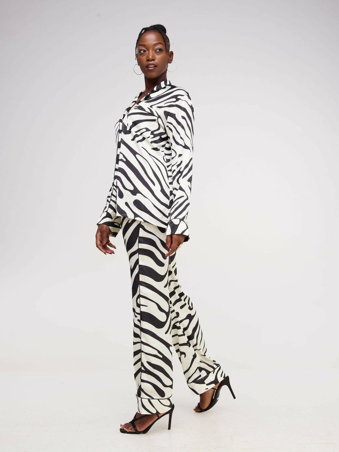 Fauza Design Wild Silk Pant Sets - Black / White - Shopzetu
