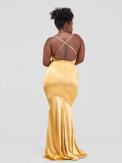 Stylish Sisters Dress With Open Back Design - Gold