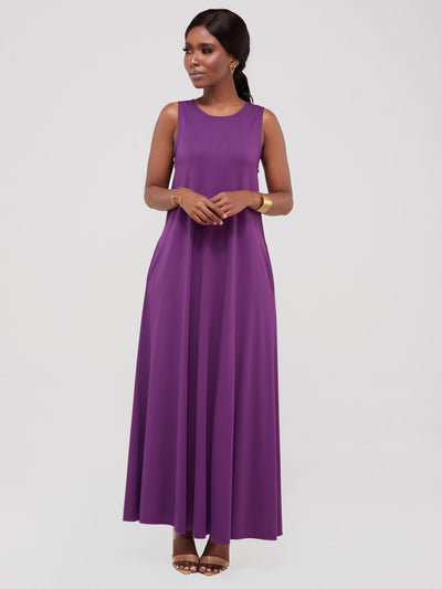 Vivo Basic Sleeveless Kena Tent Maxi Dress - Purple - Shopzetu