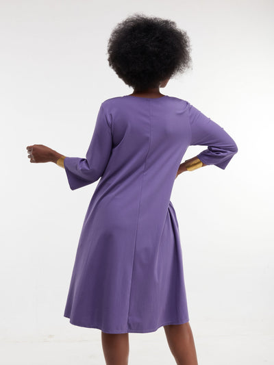 Vivo Basic 3/4 Sleeve Kena Tent Knee Length Dress - Purple