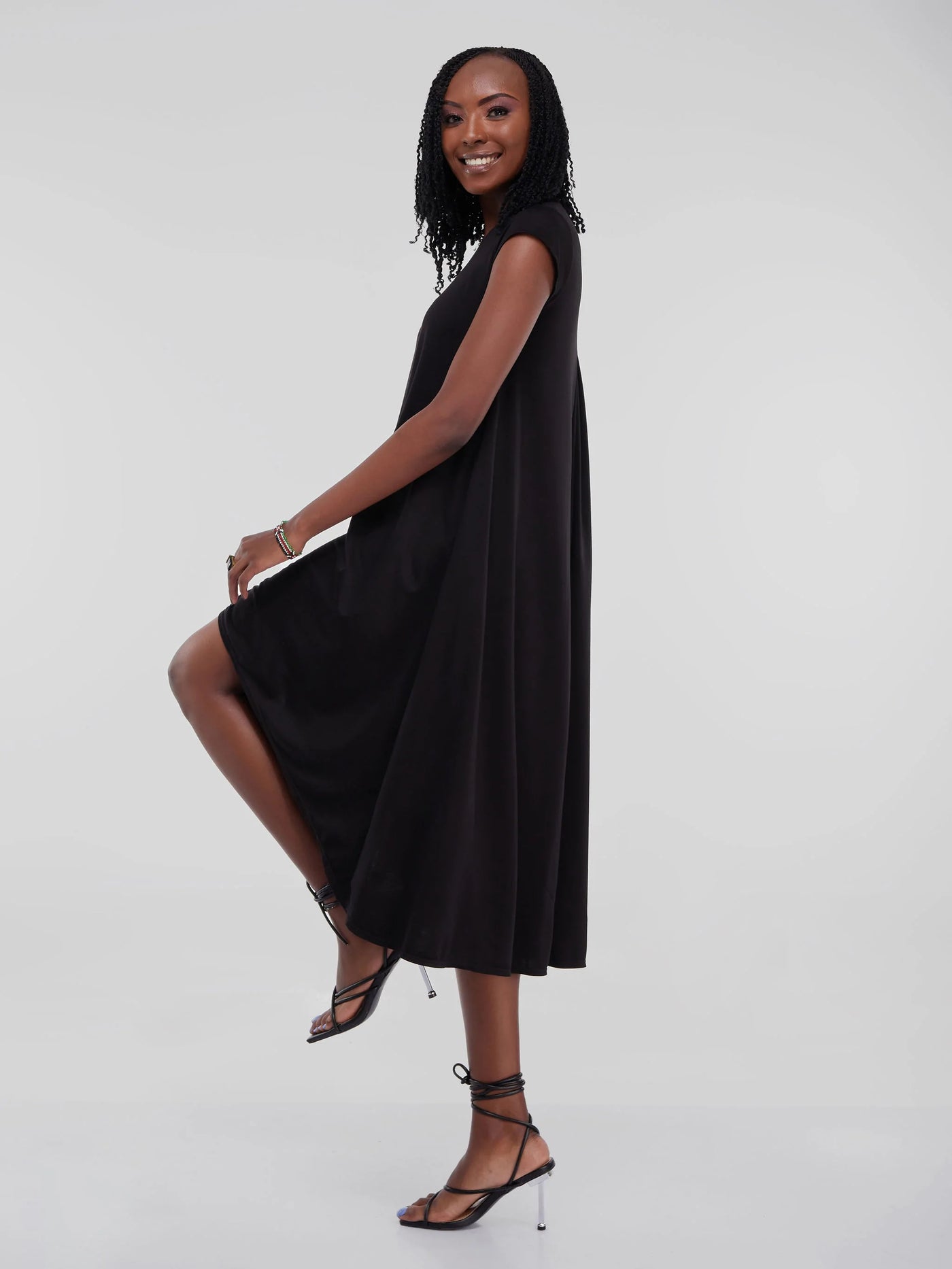 Vivo Ponte Back Pleat High Low Dress - Black - Shopzetu