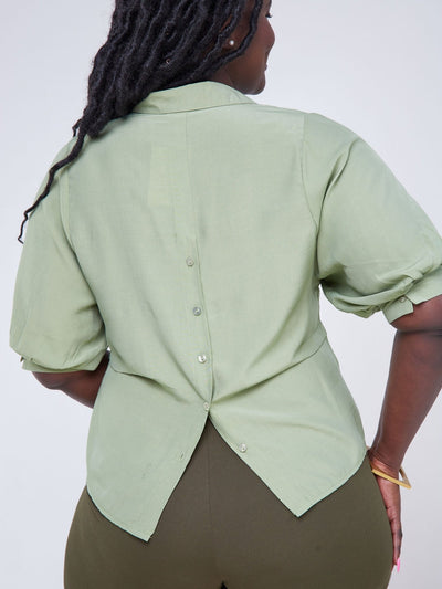Alara 3/4 Bubble Sleeve Top With Buttons At Back - Green - Shopzetu
