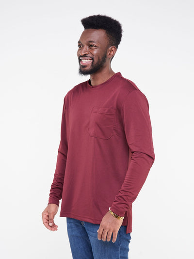 Alladin Wrangler Long Sleeve T-Shirt - 100% Polyester - Burgundy - Shopzetu
